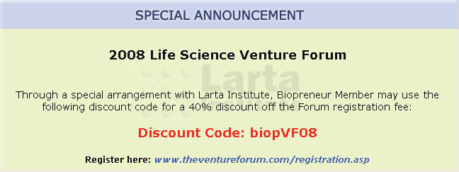 Register 2008 Life Science Venture Forum